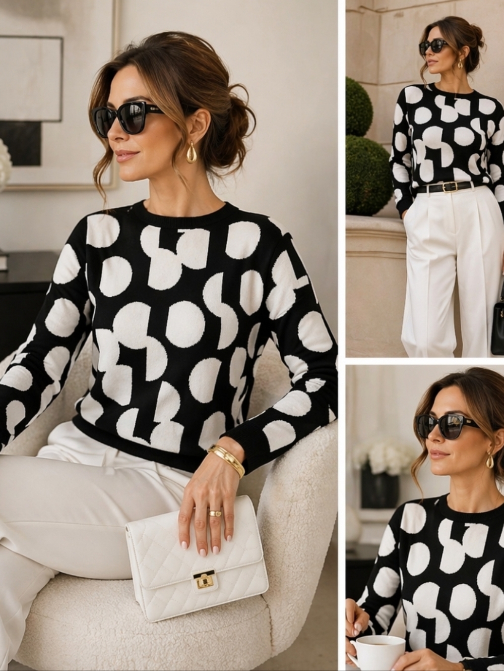 St. John 7% cashmere blend polka dot front sweater size P = 2